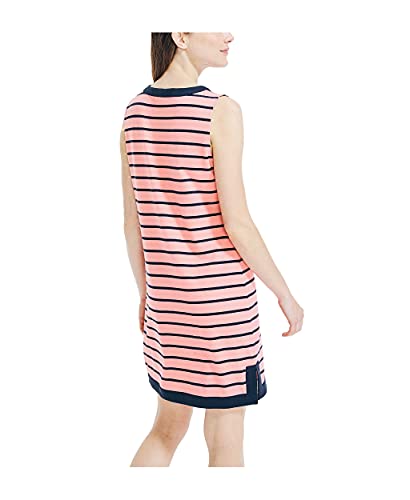 Nautica Women's Breton Stripes Sleeveless V-Neck Stretch Cotton Polo Dress, Pale Coral, Medium