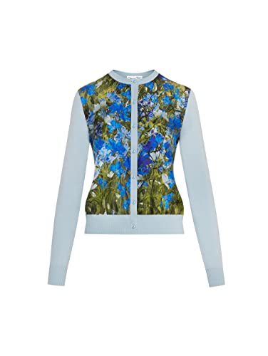 Oscar de la Renta, Floral Field Silk Inset Cardigan, M, Topaz Multi