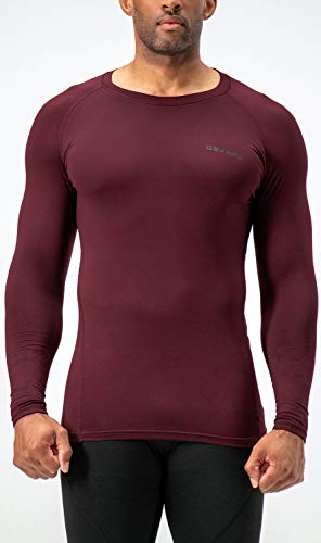 DEVOPS 2 Pack Men's Thermal Long Sleeve Compression Shirts (X-Large, Black/Wine)