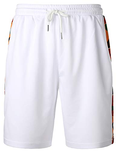 LucMatton Men's African Pattern Printed T-Shirt and Shorts Set Sports Mesh Tracksuit Dashiki Outfits White Small