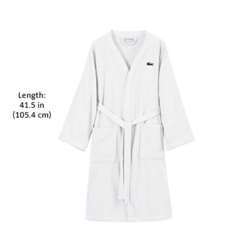 Lacoste Classic Pique 100% Cotton Bath Robe, 41.5"L, White