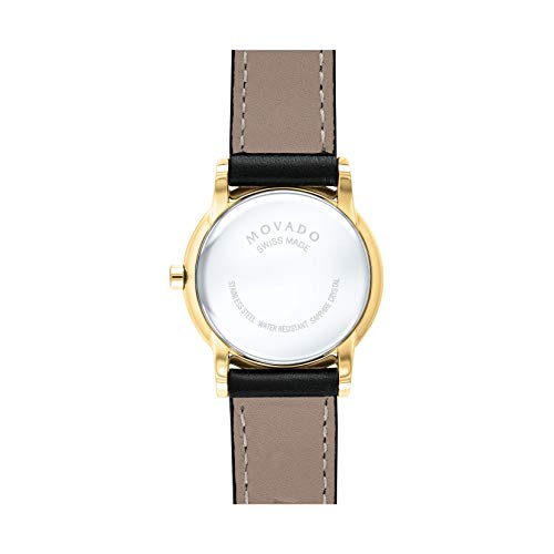 MOVADO Swiss Museum Classic Black Dial Women's Gold PVD Slim Leather Watch