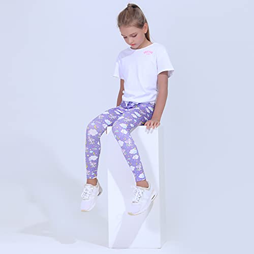 Quedoris Girls 3-Pack Printed Leggings Unicorn Kingdom/Sky/Galaxy Unicorn 130Y