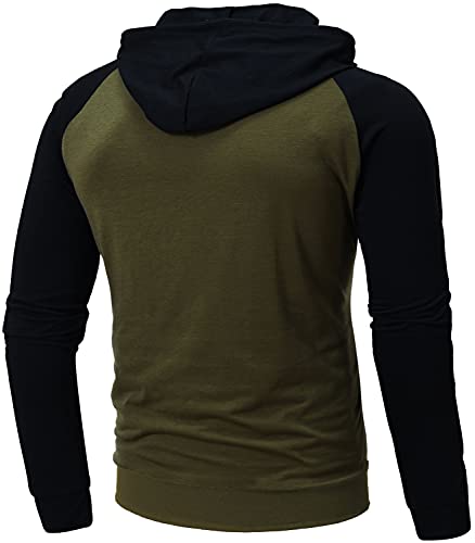 QPNGRP Mens Raglan Long Sleeve Pullover Hoodie Shirt B03 Army X-Large
