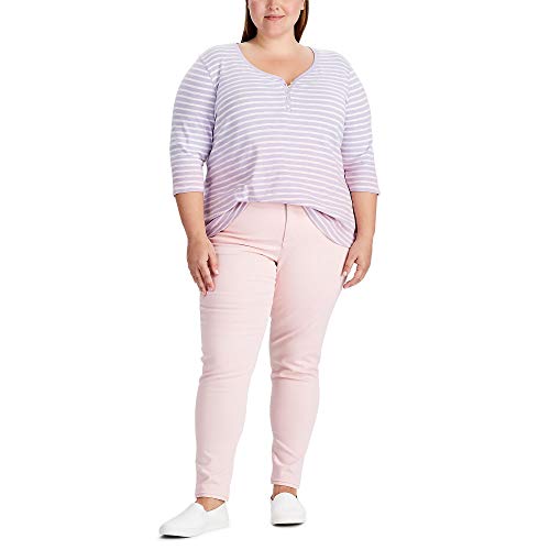 Chaps Women's 3/4 Sleeve Crewneck Henley Shirt, Lavender Multi, 0X-Plus Size