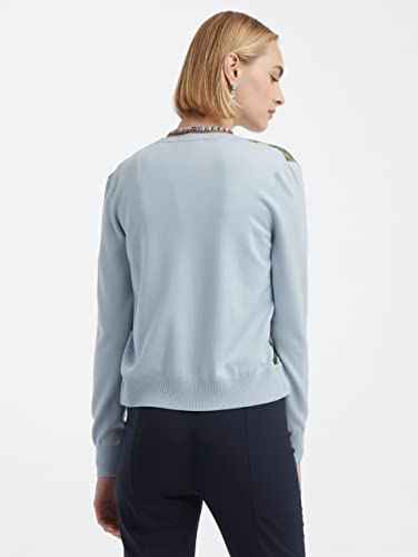 Oscar de la Renta, Floral Field Silk Inset Cardigan, M, Topaz Multi