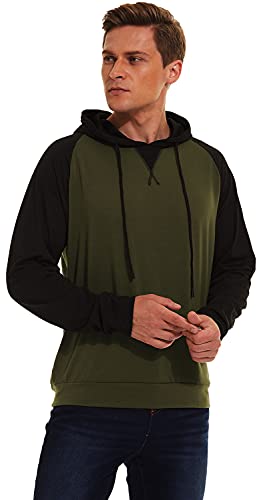 QPNGRP Mens Raglan Long Sleeve Pullover Hoodie Shirt B03 Army X-Large