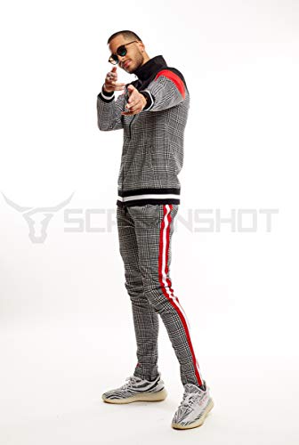 SCREENSHOTBRAND-P11957 Mens Hip Hop Premium Slim Fit Track Pants - Athletic Jogger Checker Pattern Color Block Print Bottoms-Black/Pattern-Small