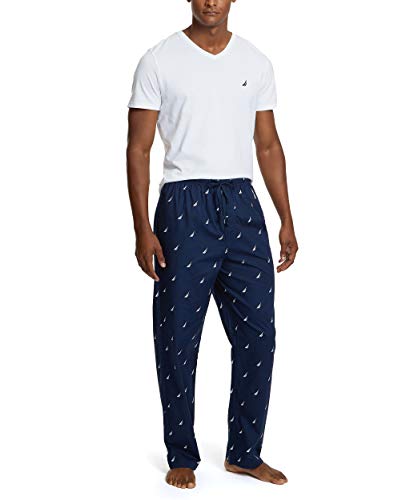 Nautica Men's Soft Woven 100% Cotton Elastic Waistband Sleep Pajama Pant, Maritime Navy, Medium