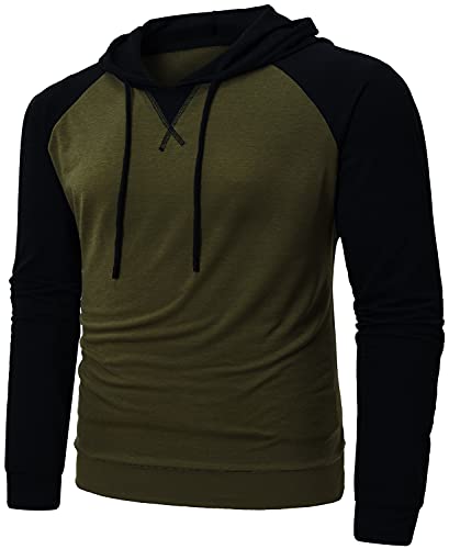 QPNGRP Mens Raglan Long Sleeve Pullover Hoodie Shirt B03 Army X-Large