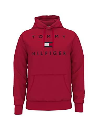 Tommy Hilfiger Men's Stacked Logo Popover Hoodie, Apple Red, LG