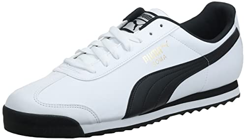 PUMA Men's Roma Basic Fashion Sneaker, White/Black Leather - 13 D(M) US