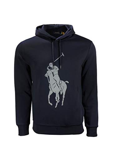 Polo Ralph Lauren Men's Double-Tech Big Pony Graphic Logo Hoodie Spring 2021 (Navy (Grey Pony) , Medium)
