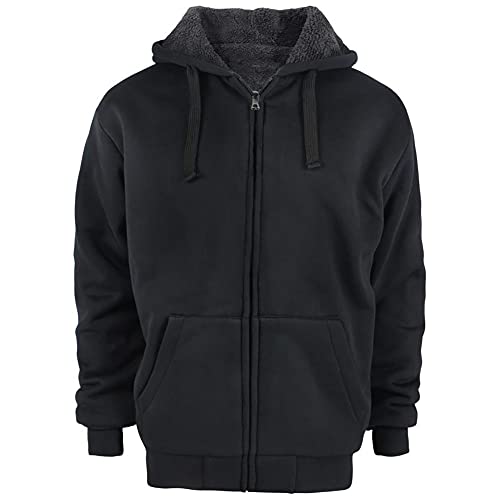Gary Com Hoodies for Men Heavyweight Fleece Sweatshirt - Full Zip Up Thick Sherpa Lined Winter Warm Work Jackets With Kanga Pocket (Black, 5X-Large)