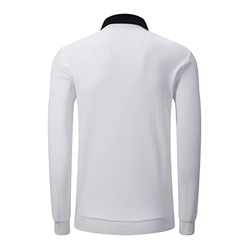 NeedBo Men's Long Sleeve Polo Shirt Contrast Color Sport Golf Shirt with Knit Hem White XXL