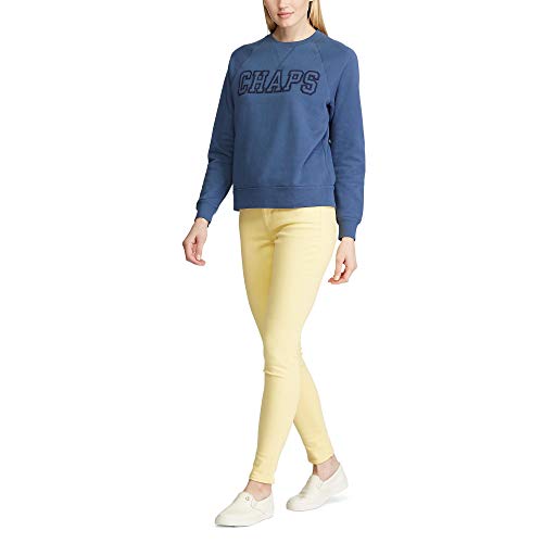 Chaps Women's Vintage Graphic Pullover Crewneck Sweater, DEEP Sky Blue, XS