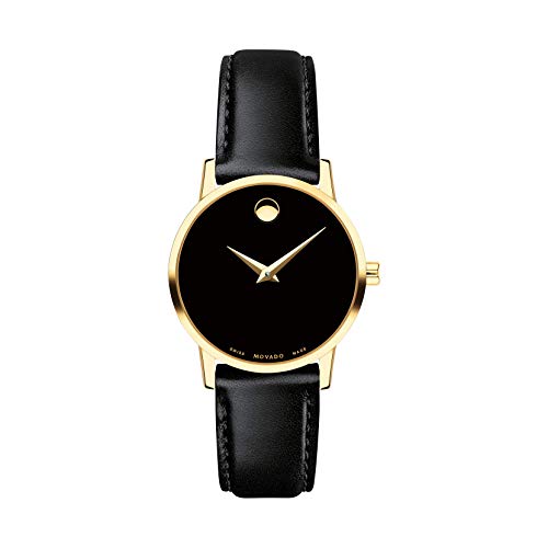 MOVADO Swiss Museum Classic Black Dial Women's Gold PVD Slim Leather Watch