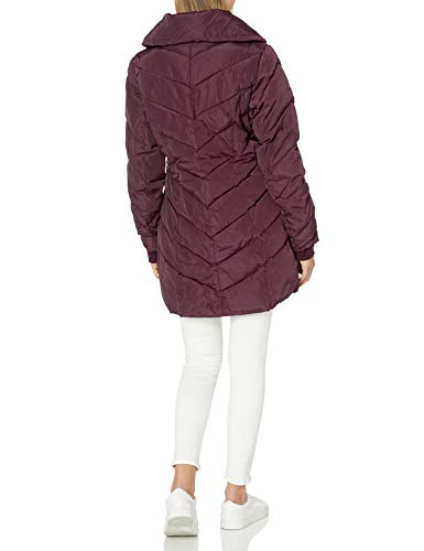 Steve Madden Women's Long Chervron Quilted Outerwear Jacket, Merlot, Large