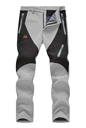 YSENTO Men's Winter Fleece Cargo Pants Waterproof Insulated Skiing Snowboarding Pants Light Grey Size 40