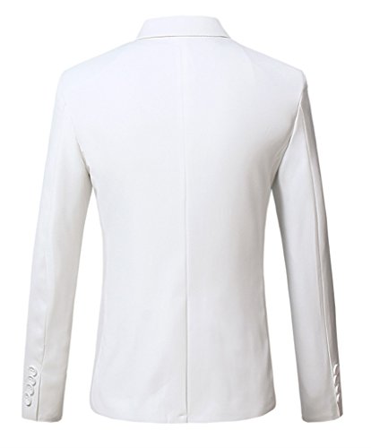 MOGU Mens 3 Piece White Dress Suit Set US Size Blazer 32/Pants 30 White