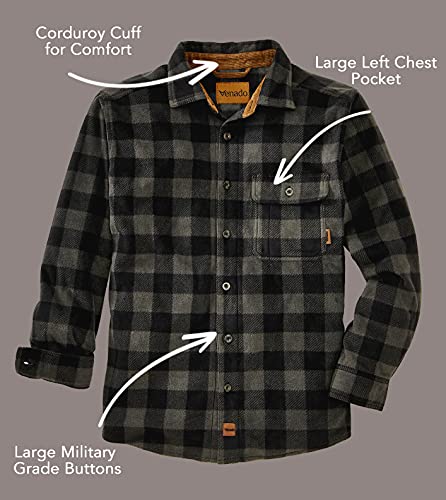 Venado Mens Plaid Shirts for Men - Heavyweight Mens Fleece Shirt (Large, Plaid Charcoal)