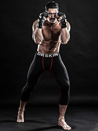 DRSKIN Men’s 2 Pack 3/4 Compression Pants Tight Base Under Layer Running Shorts Warm Cool Dry (Line (BG802+BR806), M)