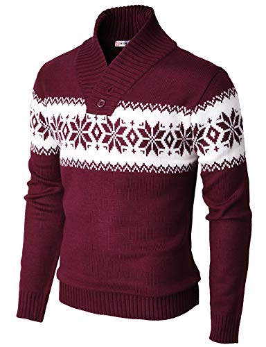 H2H Mens Casual Slim Fit Shawl Collar Pullover Ourside Sweater Wine US XL/Asia 2XL (KMOSWL0102)