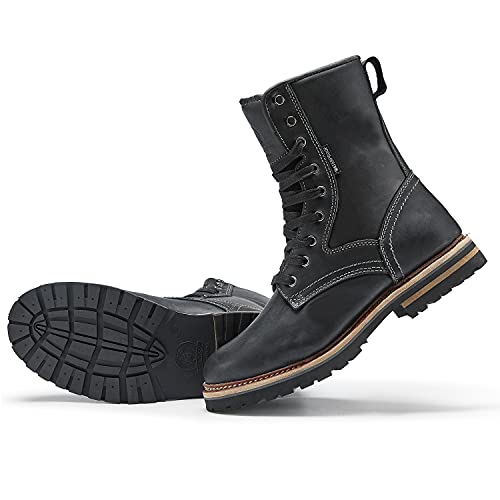 Elk Woods Men's 8 inch Black Leather Waterproof Rugged Boots, Breathable Heat-Resistant Work Boots Gettysburg 84430 US 12