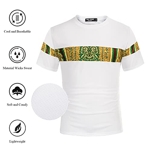 Mens Hipster T-Shirt and Shorts Tracksuit Set with African Tribal Pattern M White