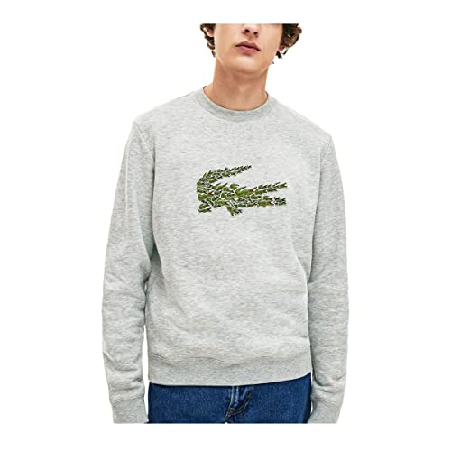 Lacoste Mens Long Sleeve Brushed Molleton Winter Sweater Sweatshirt, Silver Heathered, 4XL