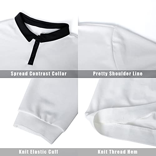 NeedBo Men's Long Sleeve Polo Shirt Contrast Color Sport Golf Shirt with Knit Hem White XXL