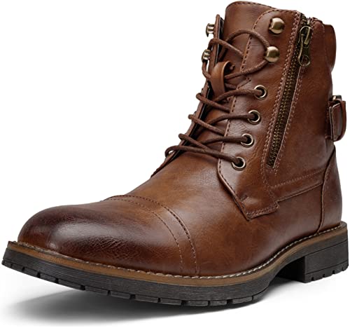 Vostey Men's Boots Casual Dress Boots for Men Brown Boots Mens Motorcycle Combat Ankle Boot (BMY678A Dark Brown 10)