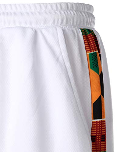 LucMatton Men's African Pattern Printed T-Shirt and Shorts Set Sports Mesh Tracksuit Dashiki Outfits White Small