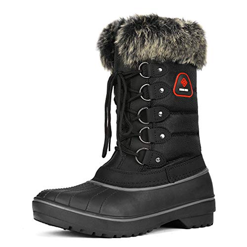 DREAM PAIRS Women's DP-Canada Black Faux Fur Lined Mid Calf Winter Snow Boots Size 6 M US