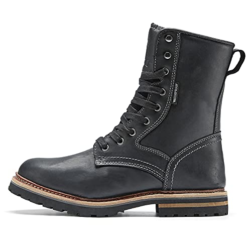 Elk Woods Men's 8 inch Black Leather Waterproof Rugged Boots, Breathable Heat-Resistant Work Boots Gettysburg 84430 US 12