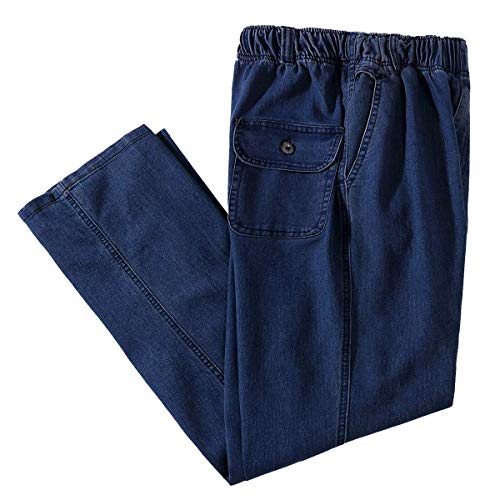 IDEALSANXUN Men¡¯s Elastic Waist Loose Fit Denim Pants Casual Solid Jeans Trouser(38W x 32L, Dark Blue)