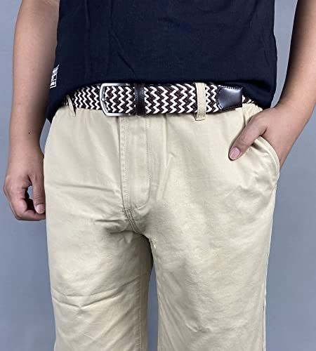 CHCSTAR Elastic Men Belt Leather - Stretch Braided Men Dress Belt for Jeans Pants Plus Size - Brown/Beige 59
