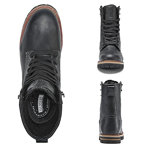 Elk Woods Men's 8 inch Black Leather Waterproof Rugged Boots, Breathable Heat-Resistant Work Boots Gettysburg 84430 US 12