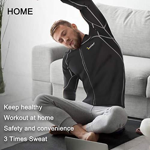 Men Sweat Neoprene Jacket Sauna Suit Workout Shirt Body Shaper Fitness Jacket Gym Top Clothes Shapewear Long Sleeve (Black, XXL)