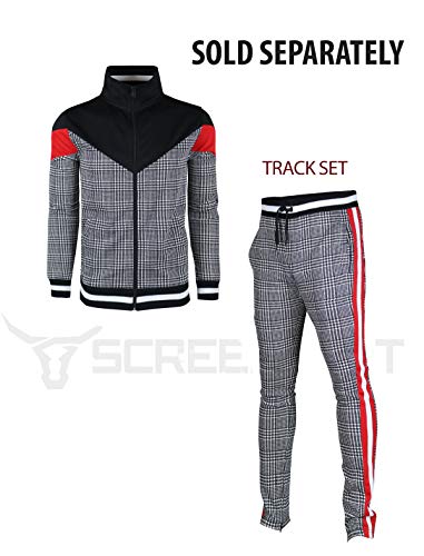 SCREENSHOTBRAND-P11957 Mens Hip Hop Premium Slim Fit Track Pants - Athletic Jogger Checker Pattern Color Block Print Bottoms-Black/Pattern-Small