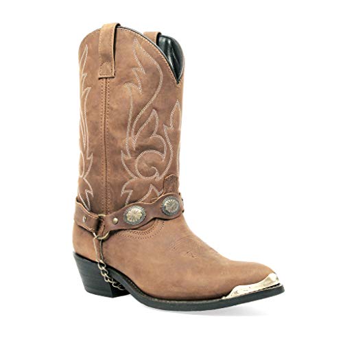 Men's Masterson J Toe Western Cowboy Boot With Chain Strap (Distressed Tan, 10.5)