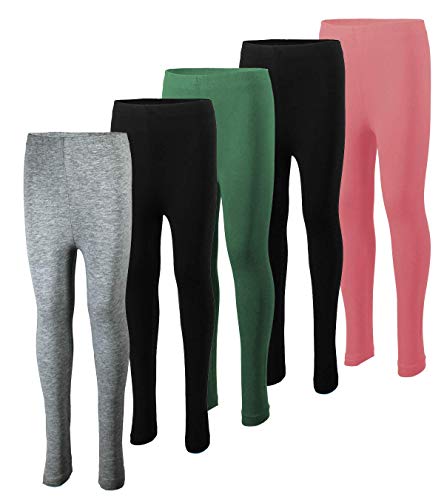 MISS POPULAR 5-Pack Girls Leggings Sizes 4-16 Soft Comfortable Cotton Spandex with Elastic Waistband Many Colors (Pack 2, 10/12)