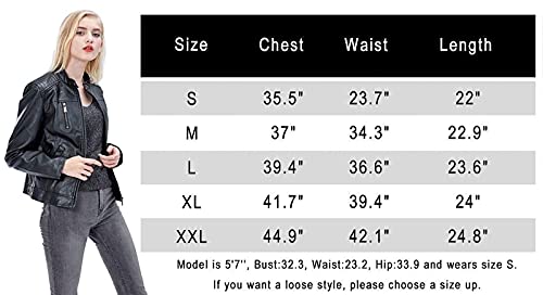 Fahsyee Women's Faux Leather Jackets, Zip Up Motorcycle Short PU Moto Biker Outwear Fitted Slim Coat Black Size L