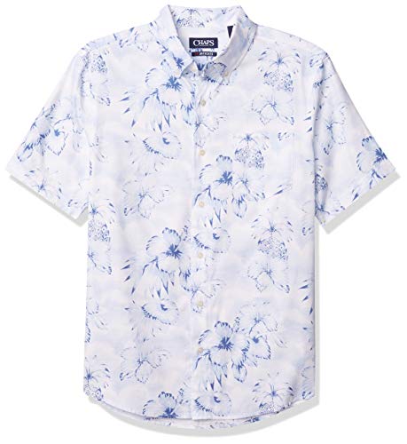 Chaps Men's Regular-Fit Short Sleeve Wrinkle Resistant Sportshirt (Spring/Summer), White Sand Multi, XXL
