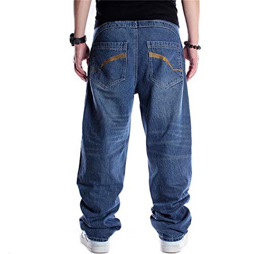 LUOBANIU Men's Loose Fit Baggy Hip Hop Cotton Denim Work Pants Straight Leg Jeans (102 Blue, 44)