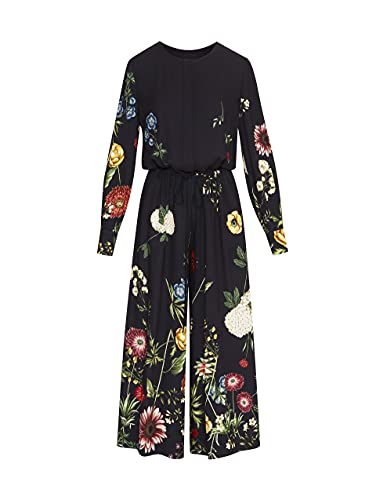 Oscar De La Renta, Tossed Botanical Crepe Jumpsuit, 0, Navy