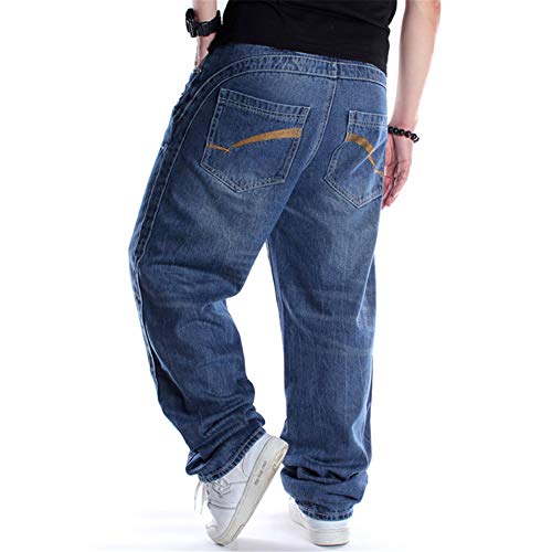 LUOBANIU Men's Loose Fit Baggy Hip Hop Cotton Denim Work Pants Straight Leg Jeans (102 Blue, 44)