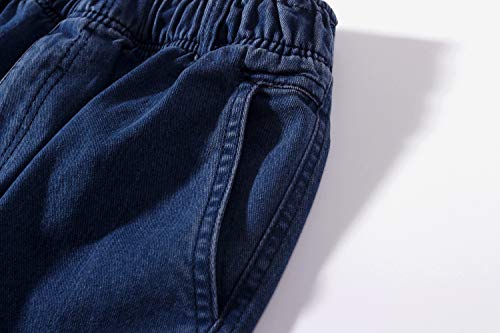 IDEALSANXUN Men¡¯s Elastic Waist Loose Fit Denim Pants Casual Solid Jeans Trouser(38W x 32L, Dark Blue)