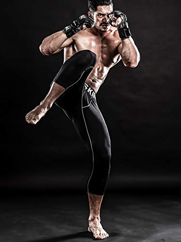 DRSKIN Men’s 2 Pack 3/4 Compression Pants Tight Base Under Layer Running Shorts Warm Cool Dry (Line (BG802+BR806), M)