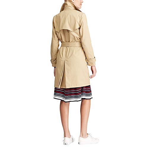 Chaps Women's Double Breasted Waterproof Trench Classic Overcoat Jacket, Khaki, L